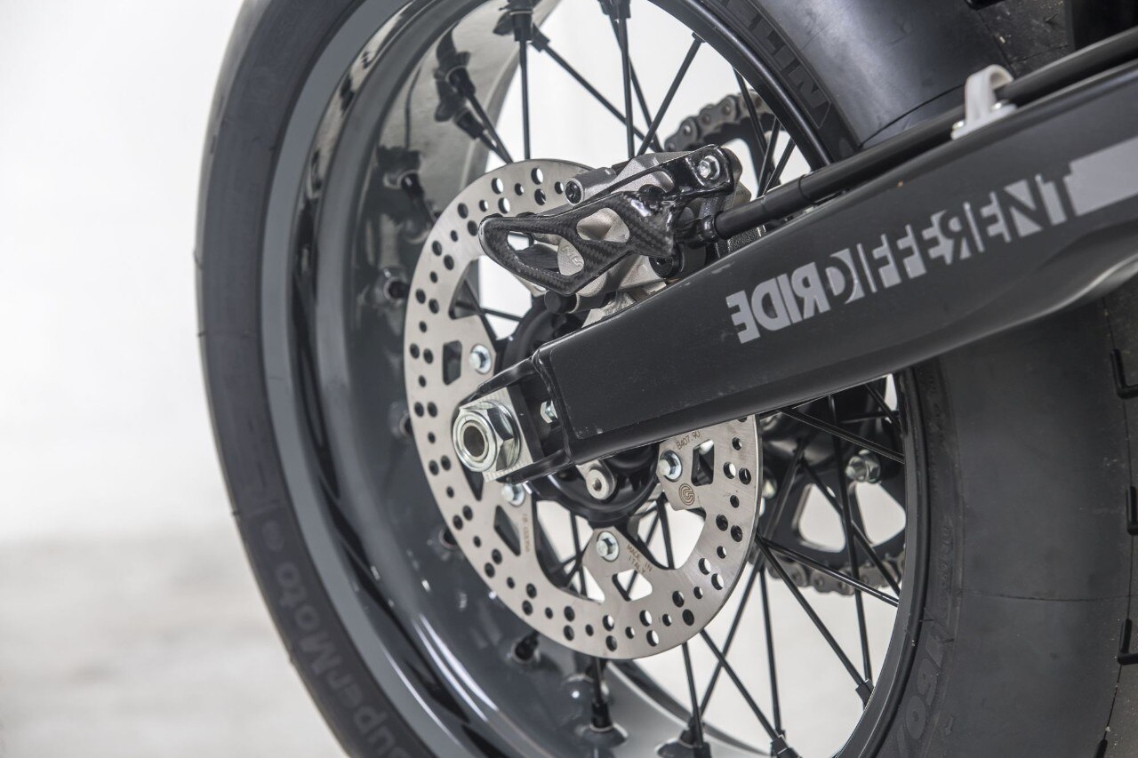forcellone verniciato, ruota Alpina, gomma Michelin