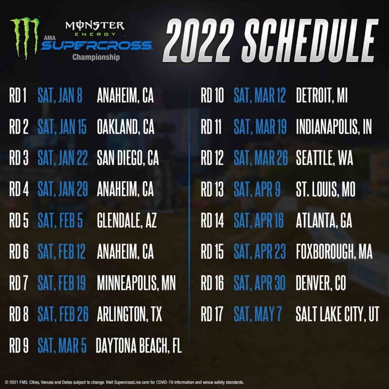 2022 Monster Energy Supercross Race Schedule Xoffroad