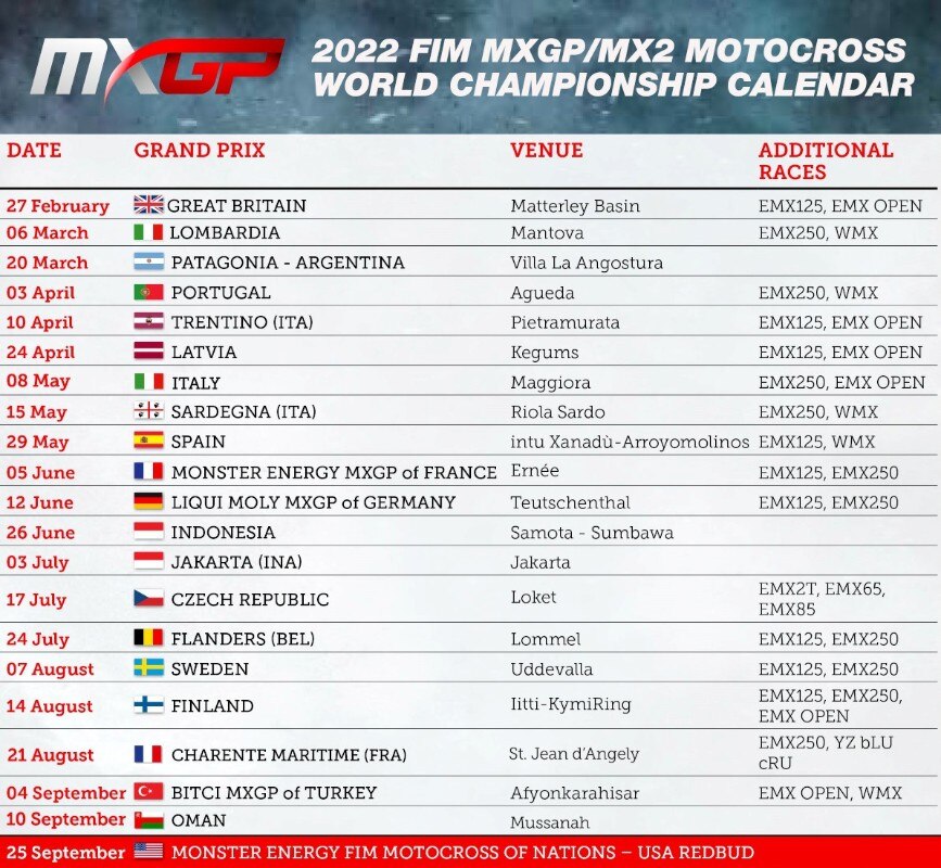 2022 MXGP Calendar Update