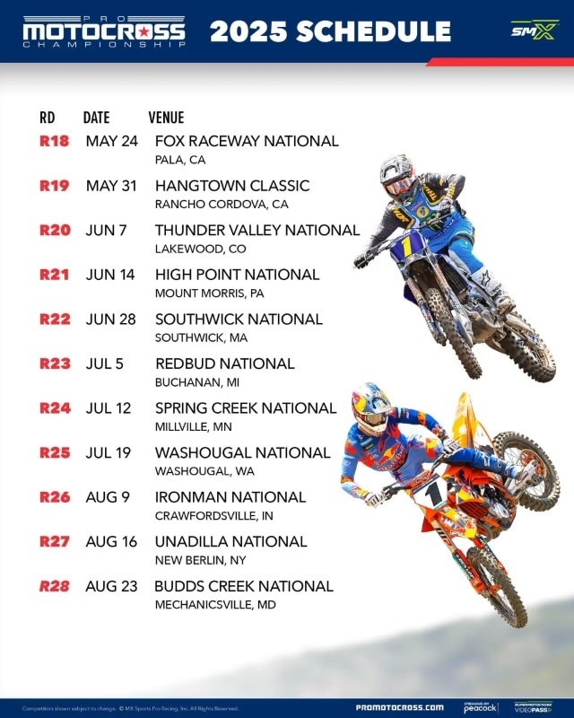 2025 AMA Pro Motocross calendar Xoffroad