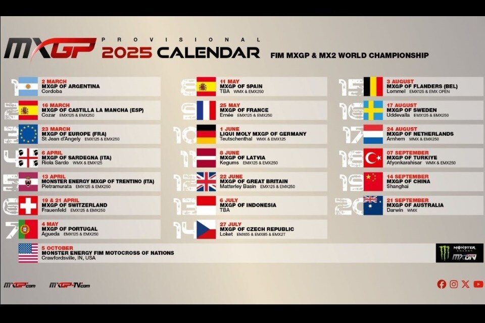 Aggiornato il calendario MXGP 2025: tornano il Portogallo e la Gran Bretagna