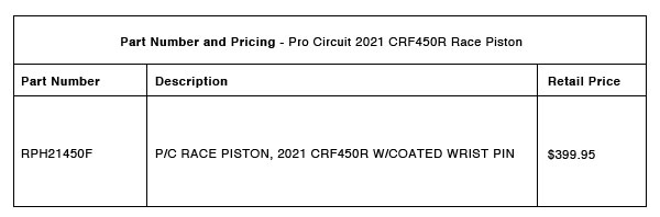 Pro Circuit 2021 Honda CRF450R Race Piston