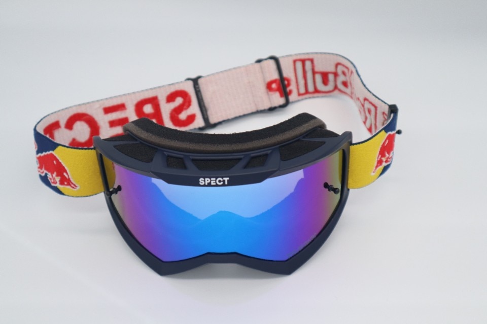 Maschera motocross Red Bull Spect Strive Montatura Nero Lente Marrone  Specchiata Rosso